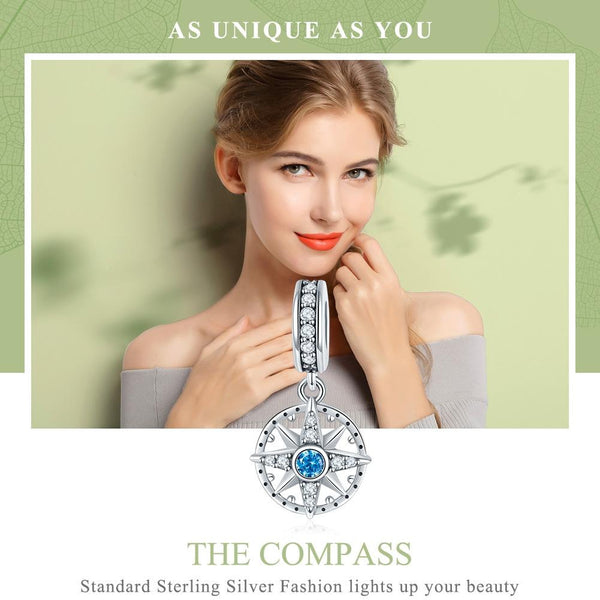 925 Sterling Silver Compass Pendant Necklace Charms & Pendants