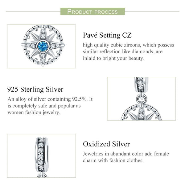 925 Sterling Silver Compass Pendant Necklace Charms & Pendants
