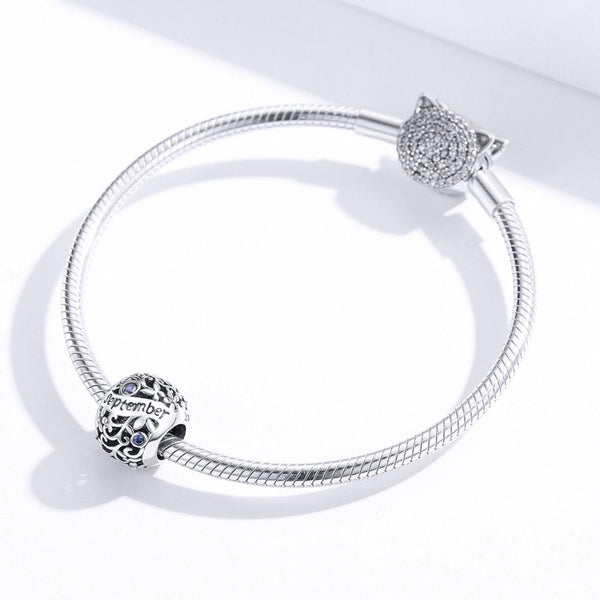 925 Sterling Silver Diy Birthstone Bracelet & Necklace Set September Style Charms & Pendants