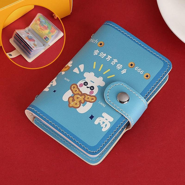 1 Sets Of Festive Cartoon Snap Anti Degaussing Card Holder Lucky Change Id Storage Bag Blue Id & Document Holders