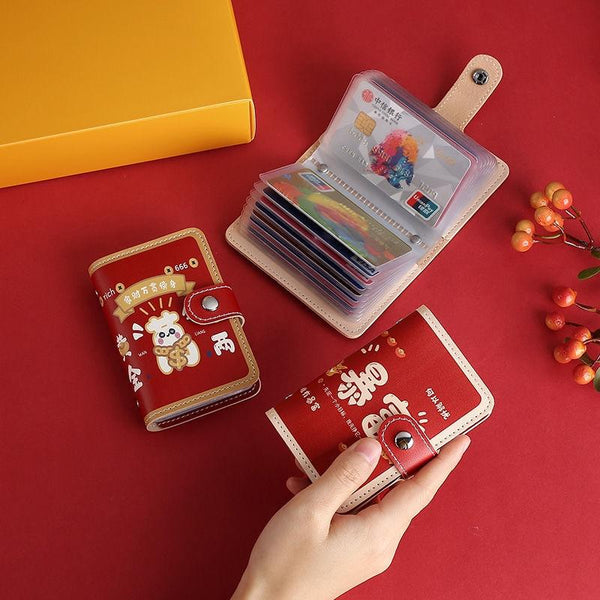 1 Sets Of Festive Cartoon Snap Anti Degaussing Card Holder Lucky Change Id Storage Bag Blue Id & Document Holders