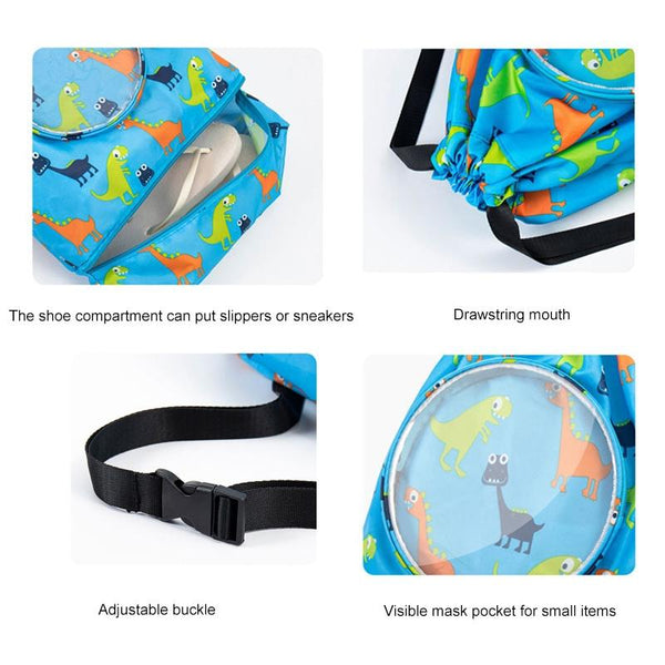 Blue Waterproof Drawstring Beach Bag For Kids Wet & Dry Separation Shoulder Strap Grey Backpacks & Bags