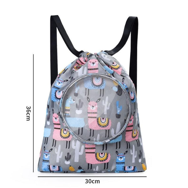 Blue Waterproof Drawstring Beach Bag For Kids Wet & Dry Separation Shoulder Strap Grey Backpacks & Bags