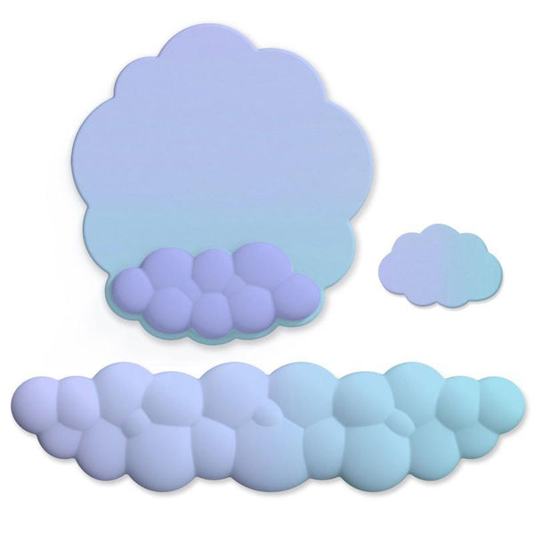 3 Piece Cloudy Gradient Memory Foam Wrist & Mouse Pad Set Blue+Gray Model 14 Mouse Pads & Wrist Rests