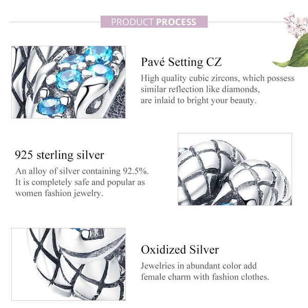 925 Sterling Silver Retro Snake Beaded Diy Bracelet Charms & Pendants