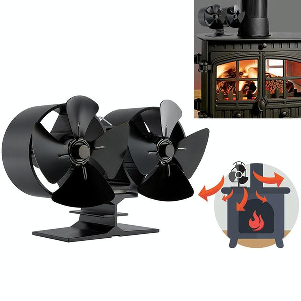 8 Blade Double Head Heat Powered Stove Fan Aluminum Fireplace & Stove Accessories