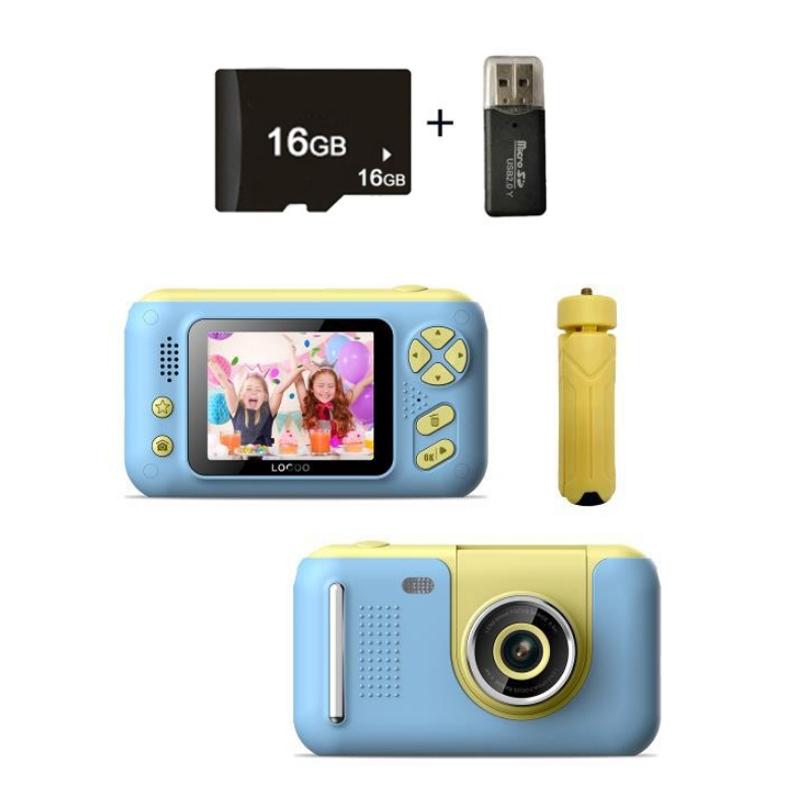 2.4 Inch Hd Reversible Kids Camera With 16Gb Memory Card And Reader Yellow Blue Digital Cameras