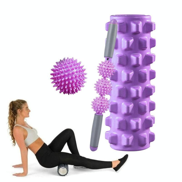 3 In 1 Eva Foam Roller Set 45Cm Length Purple Wolf Tooth Foam Rollers