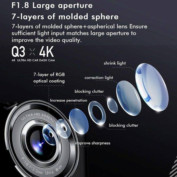 4K Dual Record Driving Recorder With Wifi And Night Vision Video In Dash Units W/O Gps