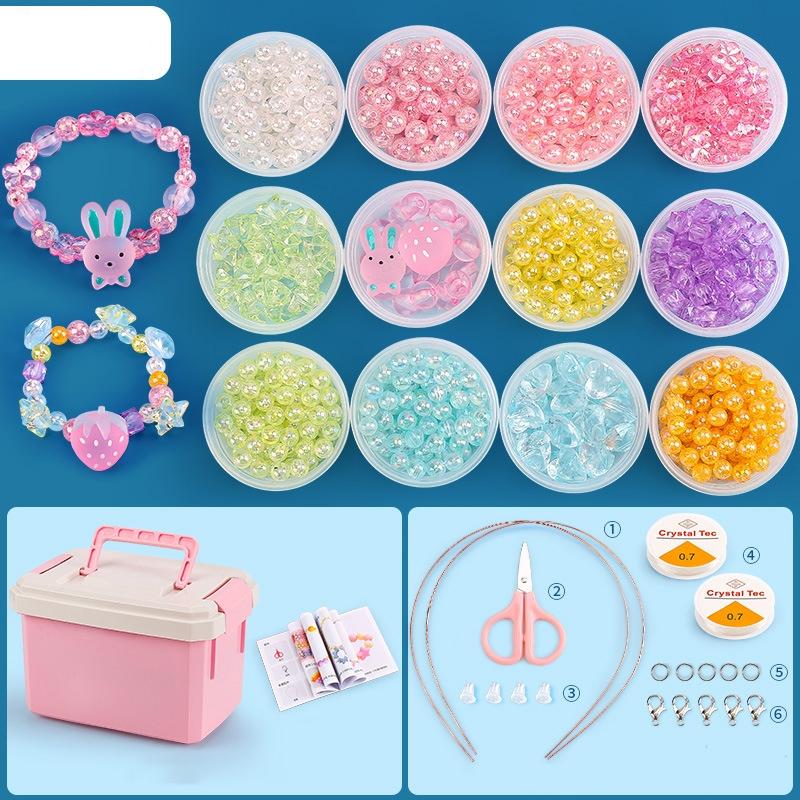 Diy Beaded Jewelry Set For Kids 12 Pink Rabbit Cups Craft Beads