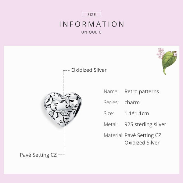 925 Sterling Silver Retro Heart Beads For Diy Bracelets Charms & Pendants