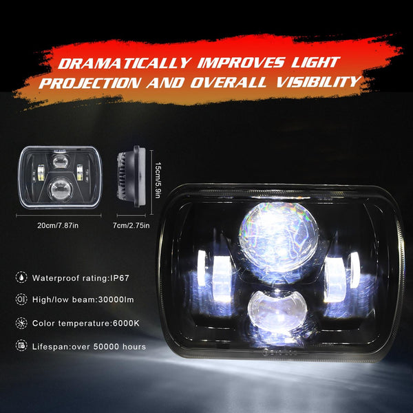 7 Inch 5X7 / 7X6 H4 Dc 9V 30V 3500Lm 35W Car Square Shape Led Headlight Lamps For Jeep Wrangler Led Car Lights