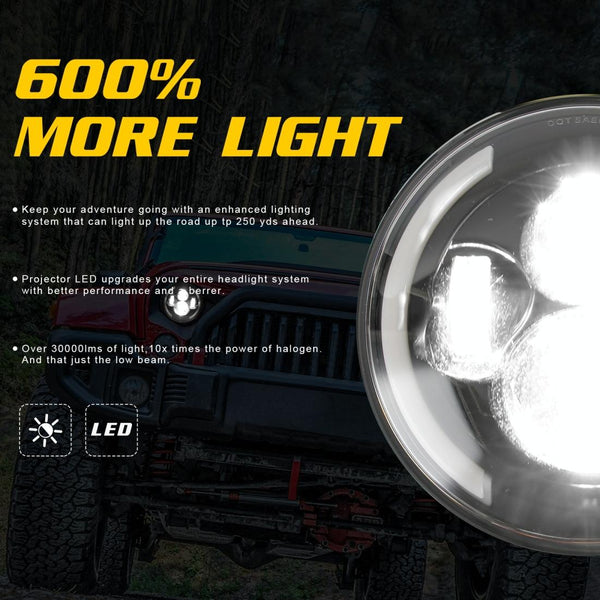 7 Inch H4 / H13 Dc 9V 30V 3000Lm 3000K 6000K 25W Car Round Shape Led Headlight Lamps For Jeep Wrangler With Angel Eye White Light Led Car Lights