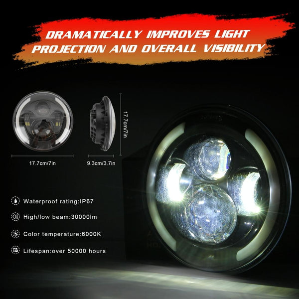 7 Inch H4 / H13 Dc 9V 30V 3000Lm 3000K 6000K 25W Car Round Shape Led Headlight Lamps For Jeep Wrangler With Angel Eye White Light Led Car Lights