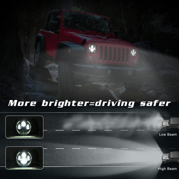 7 Inch H4 / H13 Dc 9V 30V 3000Lm 3000K 6000K 25W Car Round Shape Led Headlight Lamps For Jeep Wrangler With Angel Eye White Light Led Car Lights