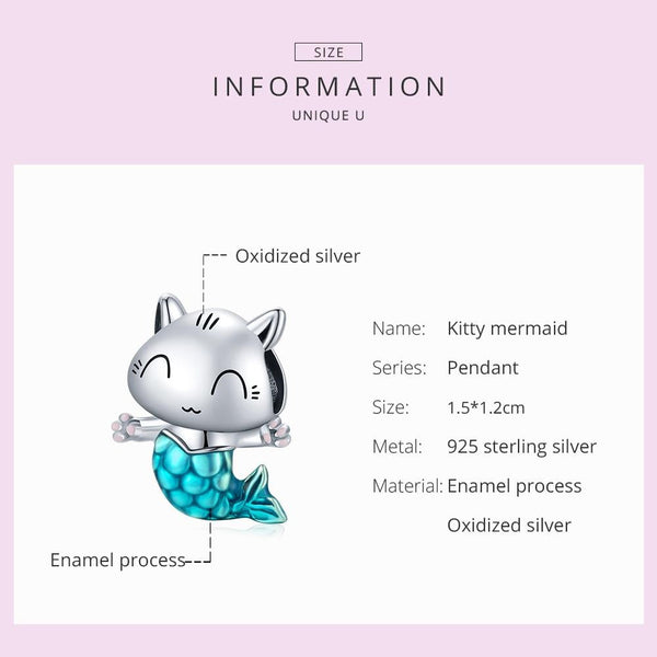 925 Sterling Silver Cat Mermaid Beads For Diy Bracelets & Necklaces Charms & Pendants