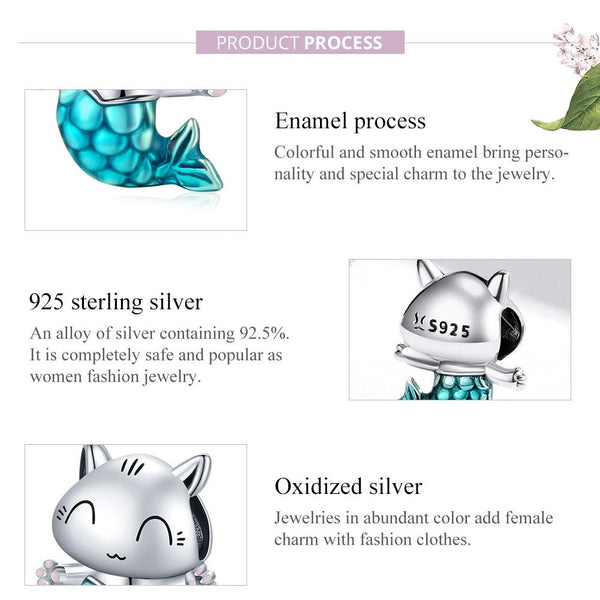 925 Sterling Silver Cat Mermaid Beads For Diy Bracelets & Necklaces Charms & Pendants