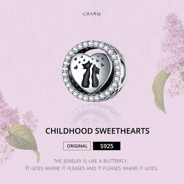 925 Sterling Silver Love Cat Heart Beads For Diy Bracelets & Necklaces Charms & Pendants