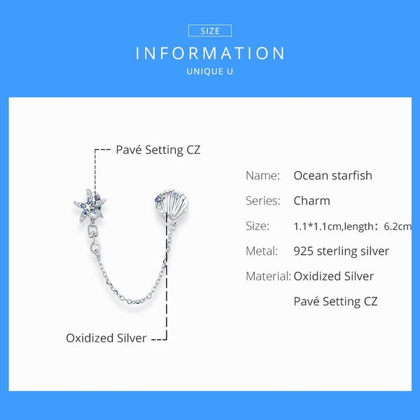 925 Sterling Silver Starfish Shell Safety Chain For Diy Bracelets Charms & Pendants