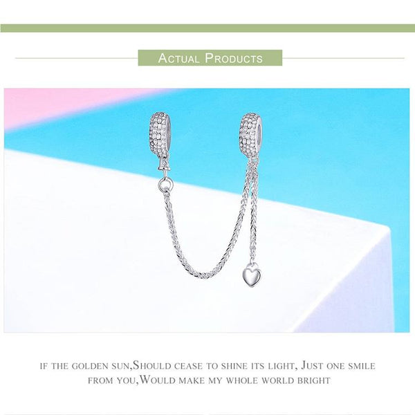 925 Sterling Silver Love Heart Safety Chain Charm For Bracelets Charms & Pendants