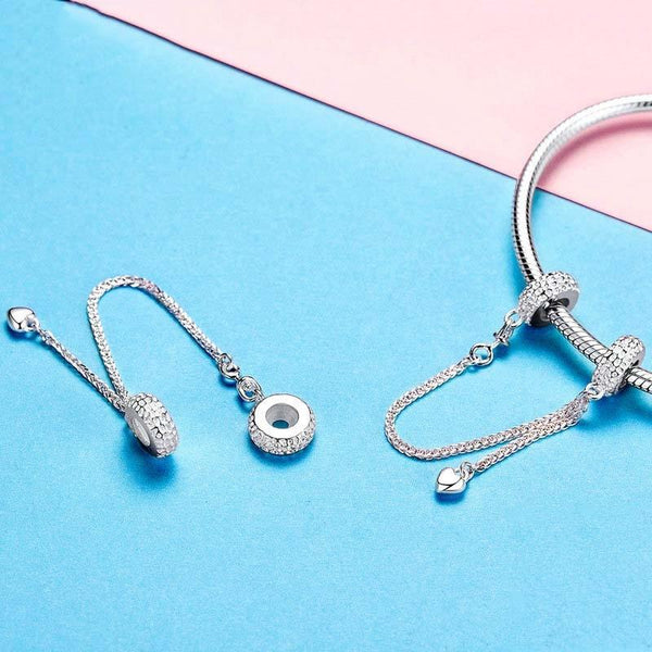 925 Sterling Silver Love Heart Safety Chain Charm For Bracelets Charms & Pendants