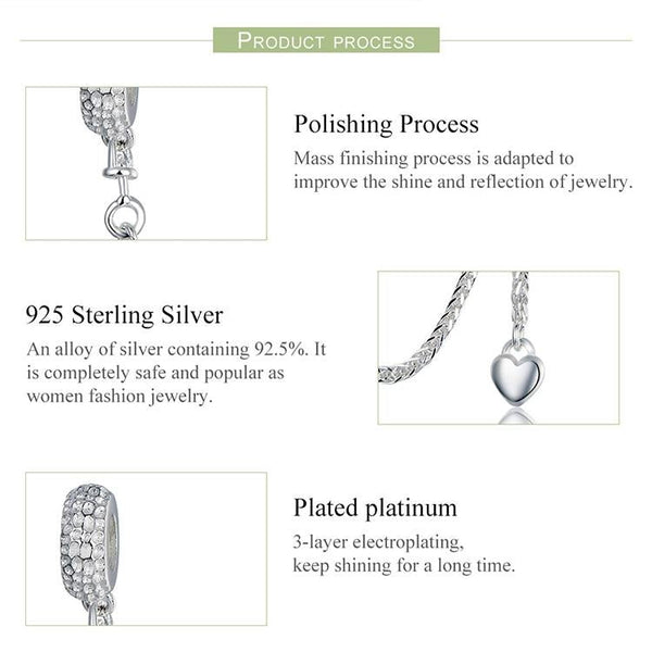 925 Sterling Silver Love Heart Safety Chain Charm For Bracelets Charms & Pendants