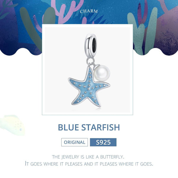 925 Sterling Silver Starfish Pendant For Diy Bracelets & Necklaces Light Blue Charms & Pendants