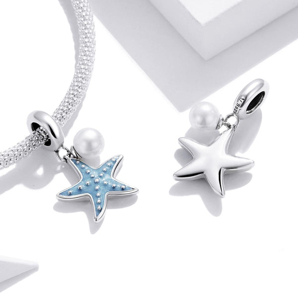925 Sterling Silver Starfish Pendant For Diy Bracelets & Necklaces Light Blue Charms & Pendants