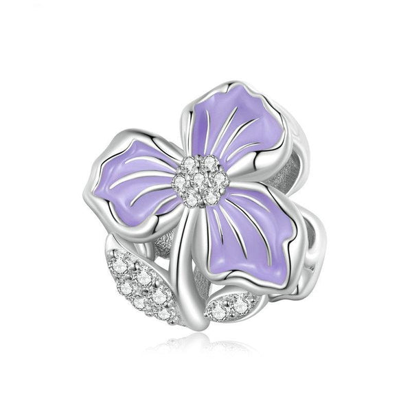 925 Sterling Silver Purple Flower Beads For Diy Bracelets Charms & Pendants