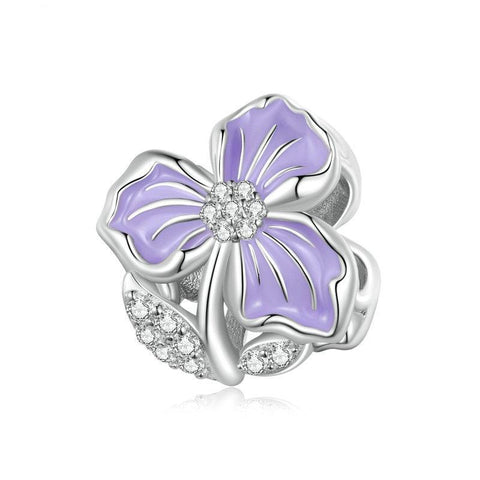 925 Sterling Silver Purple Flower Beads For Diy Bracelets Charms & Pendants