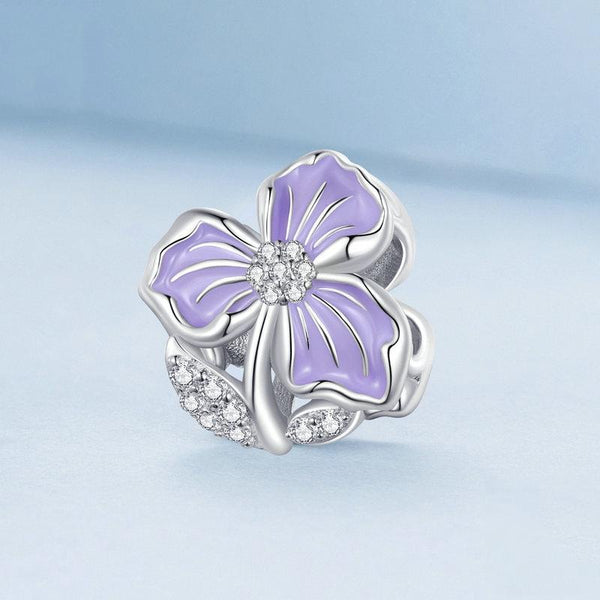925 Sterling Silver Purple Flower Beads For Diy Bracelets Charms & Pendants