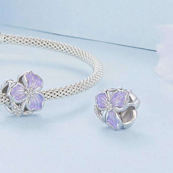 925 Sterling Silver Purple Flower Beads For Diy Bracelets Charms & Pendants