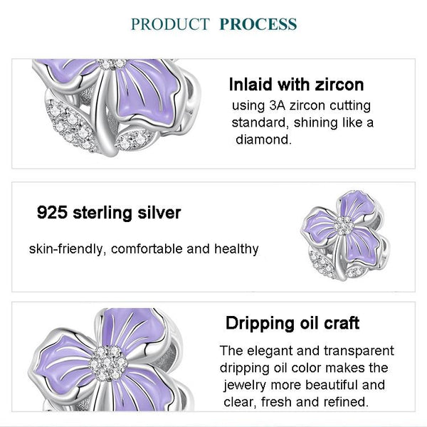 925 Sterling Silver Purple Flower Beads For Diy Bracelets Charms & Pendants