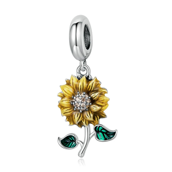 925 Sterling Silver Sunflower Pendant For Bracelet / Necklace Charms & Pendants