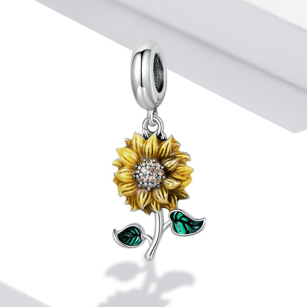 925 Sterling Silver Sunflower Pendant For Bracelet / Necklace Charms & Pendants