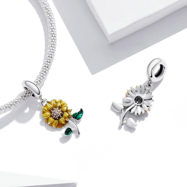 925 Sterling Silver Sunflower Pendant For Bracelet / Necklace Charms & Pendants