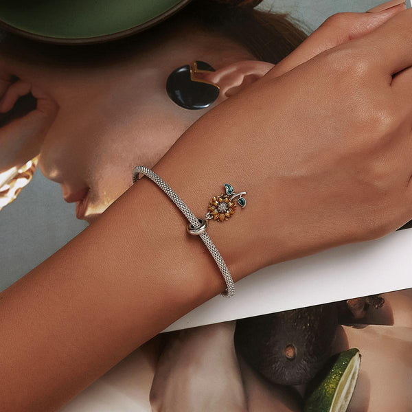 925 Sterling Silver Sunflower Pendant For Bracelet / Necklace Charms & Pendants