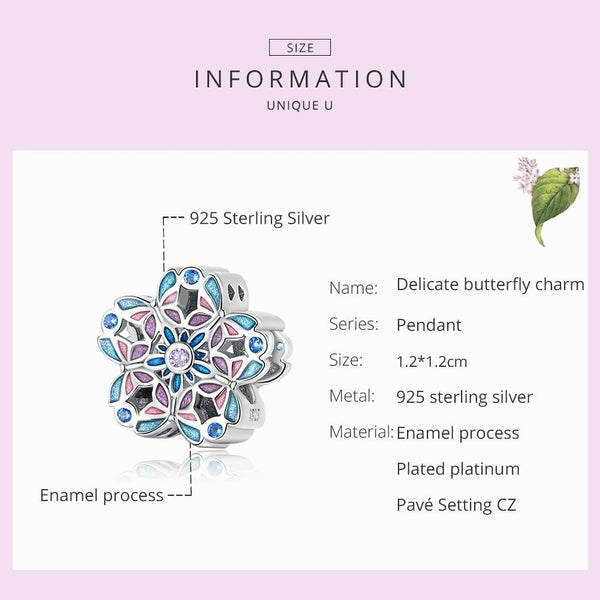 925 Sterling Silver Delicate Butterfly Bead For Bracelet / Necklace Charms & Pendants