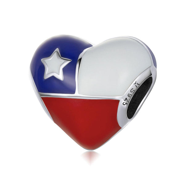 925 Sterling Silver Chilean Flag Heart Beads For Diy Bracelets & Necklaces Charms & Pendants