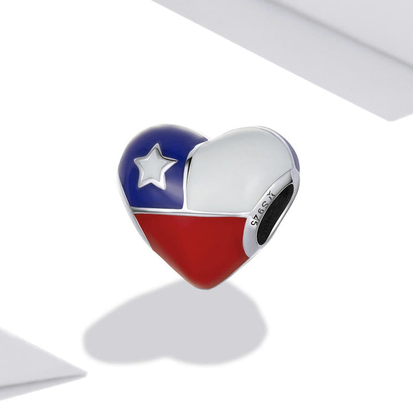 925 Sterling Silver Chilean Flag Heart Beads For Diy Bracelets & Necklaces Charms & Pendants