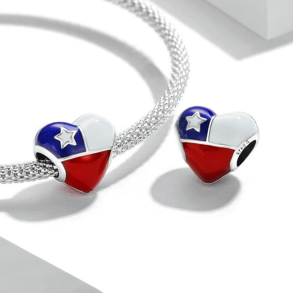 925 Sterling Silver Chilean Flag Heart Beads For Diy Bracelets & Necklaces Charms & Pendants