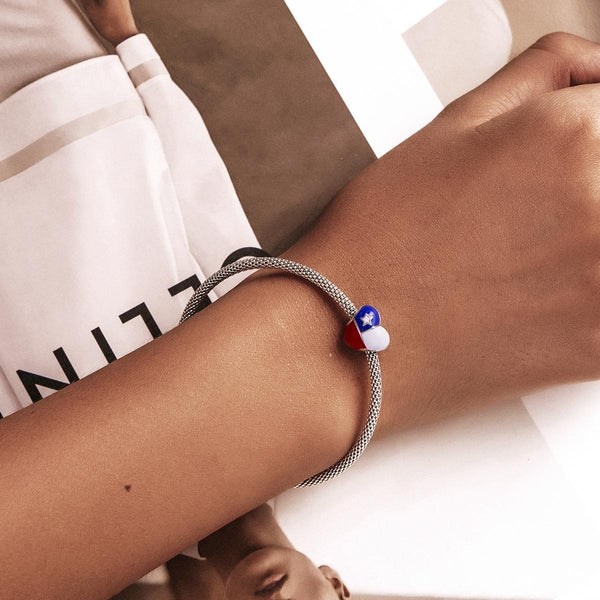 925 Sterling Silver Chilean Flag Heart Beads For Diy Bracelets & Necklaces Charms & Pendants