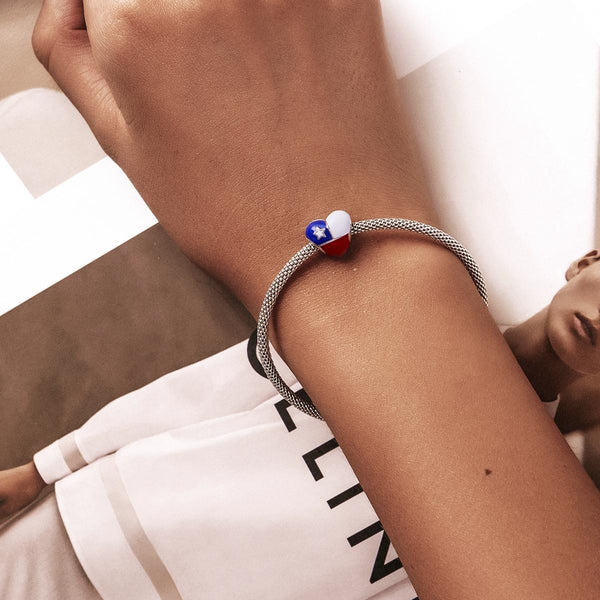 925 Sterling Silver Chilean Flag Heart Beads For Diy Bracelets & Necklaces Charms & Pendants