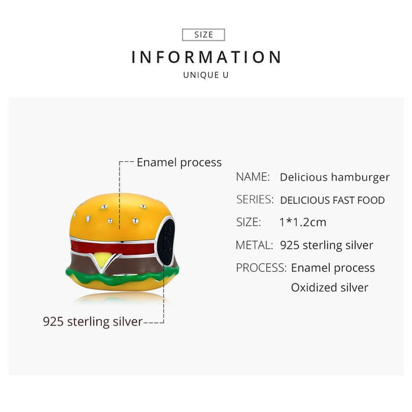 925 Sterling Silver Burger Bead For Diy Bracelet / Necklace Charms & Pendants