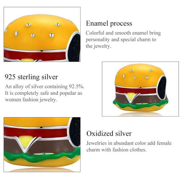 925 Sterling Silver Burger Bead For Diy Bracelet / Necklace Charms & Pendants