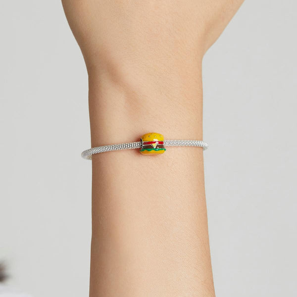 925 Sterling Silver Burger Bead For Diy Bracelet / Necklace Charms & Pendants