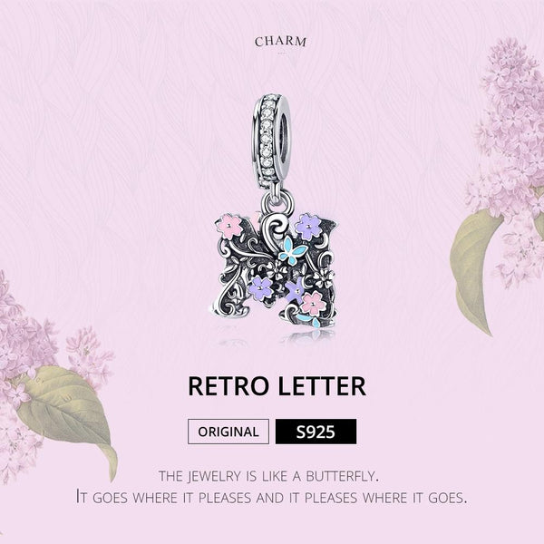 925 Sterling Silver Letter M Pendant For Diy Bracelets & Necklaces Charms & Pendants