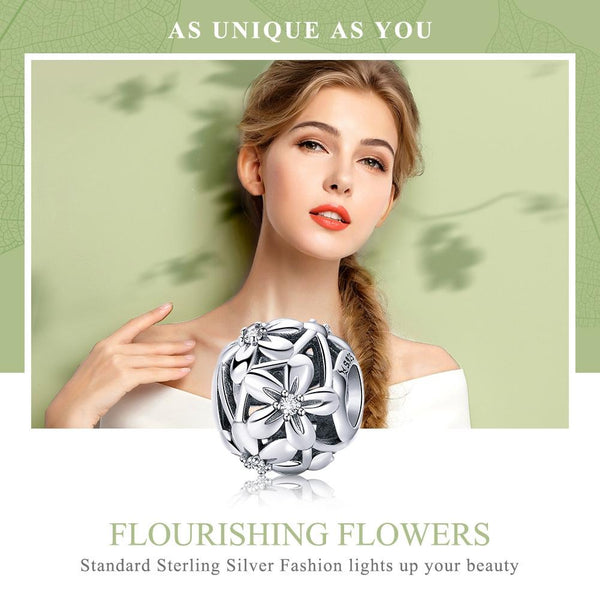 925 Sterling Silver Flower Shaped Beads For Diy Bracelets Charms & Pendants