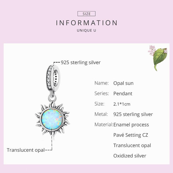 925 Sterling Silver Opal Sun Pendant For Diy Bracelets & Necklaces Charms & Pendants