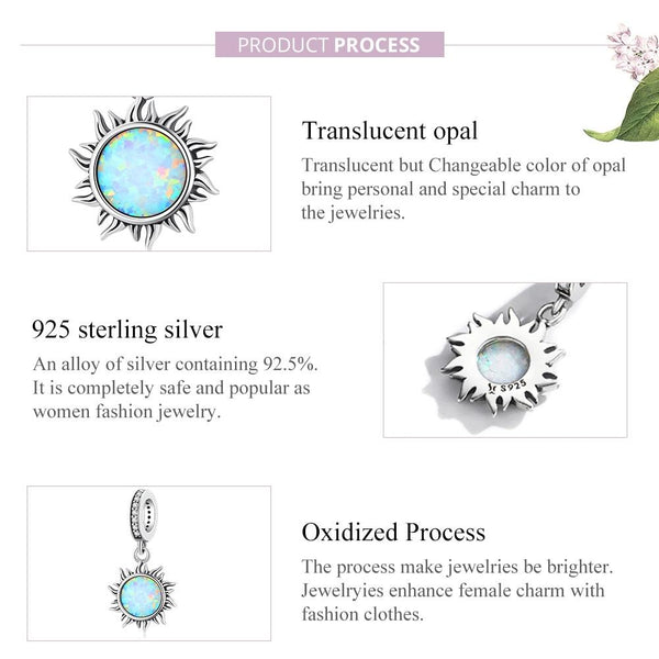 925 Sterling Silver Opal Sun Pendant For Diy Bracelets & Necklaces Charms & Pendants
